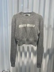 (40) MIU MIU ミュウミュウ カシミア ロゴ レディース ニット グレー