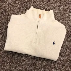M ポロ ラルフローレン オートミール ハーフジップアップ コットン ニット