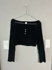 レイヤード ブラック ボタン 長袖Tシャツ