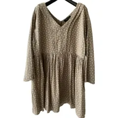 Vネック ONE PIECE コットン 綿 カーキ色 花柄 長袖 スカート ロング丈ブラウス