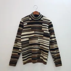 Lancel ウール 100% ストライプ ハイネック ニット