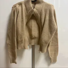 新品 ベージュ ニット ジップアップカーディガン