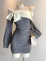 新品/*迅速発送* ロージー リー リボン オフショルダー ニット ミニ ワンピース