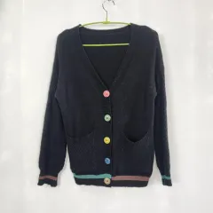 a173 ブラック COLOR ボタン ニット カーディガン フリーサイズ