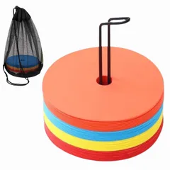 Aurenne フラットマーカー コーン サッカー バスケ 芝 体育館 屋外 軽い スタンド 収納袋付き 16枚セット (4色×4枚) 