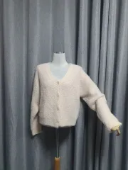 ファー編み ピンクカーディガン