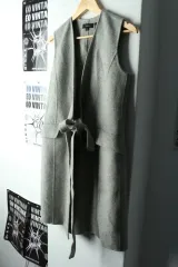 W(S-M) セオリー ジップアップ ウィンドブレーカー アウター ジャケット ベスト グレー ウール-15BDF