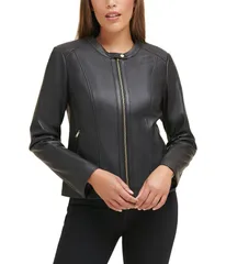 コールハーン レディース アウター コート レザー ジャケット Cole Haan Leather Jacket Black ブラックのサムネイル
