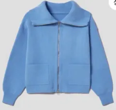 8seconds エイトセカンズ カラ コバルトブルー カーディガン / ストライプ ジップアップ ニットカーディガン