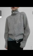 ブラックアップ ツーウェイ ジップアップ ジャケット ニット カーディガン 2COLOR