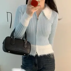 KARA（カラ）ニット ジップアップ スカイブルー カーディガン（ブルー ブラック）-7番