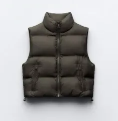 ザラ ダウン ベスト カーキ