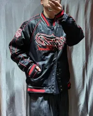 XL 麻パッチ ビックロゴ レッド LINE サテン ジャケット