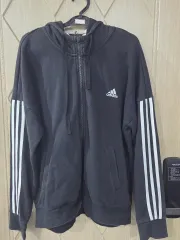 アディダス 3本線 フードジップアップ ブラック