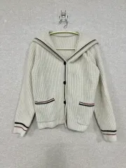 ビック襟 ウール混 カーディガン S