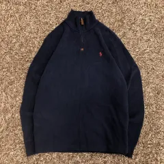 S ポロ ラルフローレン ネイビー ハーフジップアップ コットン ニット