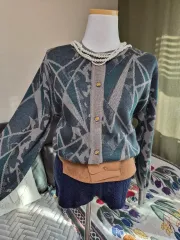 ユニーク カラー バイカラー ジャガード ニット ジャケット