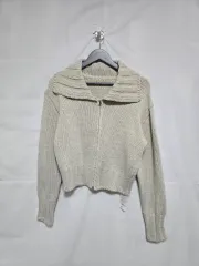 新品) ワン ト アイボリー 羊 ジッパー ニット ジップアップ カーディガン レディース95 1211