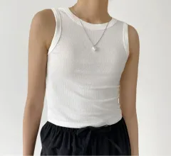 (新品) エイブリー ゴージ ストレッチ ラウンド クロップド ノースリーブTシャツ 黒