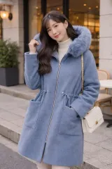 Zhimo ファー フード ロング コート XL