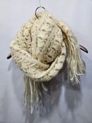 日本製 アイボリー 手編み ニット ウール マフラー