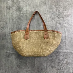 【T-1009】relâcher かごバッグ トートバッグ レディース ナチュラル 編み込み レザー ハンドル 夏バッグ カジュアル 大容量 マルシェバッグ 古着 ベージュ ブラウン