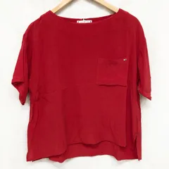 訳あり トミーヒルフィガー ポケット付き ボートネック Tブラウス Tシャツ風プルオーバーブラウス ワンポイント メタルフラッグロゴ 赤 ゆったりめ 36 S-M相当のサムネイル