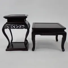 花台 飾り台 置台 唐木 盆栽 透かし彫り 木製四つ足 茶道具 古道具 サイズ約W20.5×H28×D20.5cm / W26.7×H19.3×D26.7cm#15781