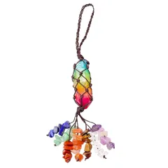 【新品】 Chiorgone 7チャクラ 天然石 虹色 クリスタル ハンギング 【全長19cm・車に最適】 パワーストーン 浄化 お守り サンキャッチャー 車 ルームミラー 飾り バックミラー 吊り下げ 幸運 開運 グッズ インテリア 瞑想 癒し (レインボー