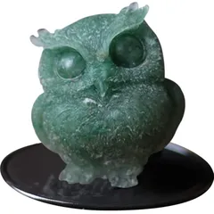 【新品】 YUYAKESHI ふくろう 置物 マスコット オブジェ かわいい ミニ 梟 玄関 庭 さざれ石入れ 天然石 フクロウ インテリア 樹脂 装飾 小物 マット付き（東陵玉） 1