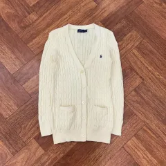 レディースM ポロ ラルフローレン アイボリー ケーブル ロング ニット カーディガン