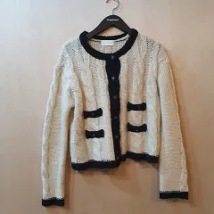 ELFIN アイボリー ケーブル ニット カーディガン