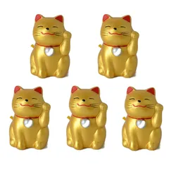 【新品】 おみくじ 招き猫 (左手招き 5体セット - 金 金猫) 招福みくじ 開運/金運 千客万来 招福 福招き 縁起物 置物 正月 迎春 お年賀 インテリア 日本土産 土産 おもしろ グッズ アイテム プレゼント お配りもの ノベルティー 1