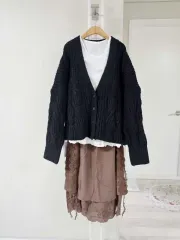 ルーズフィット ケーブル編み ニット カーディガン ブラック 新品 オーバーサイズ デイリー