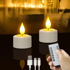 【人気商品】ティーライト 停電 省エネ 雰囲気が良い USB充電式無炎ledキャンドル 屋内屋外飾り クリスマスツリー 2個セット ハロウィーン 結婚式 タイマー 誕生日 パーティーホリデー 充電式LEDキャンドル バレンタイン ホテル PChero レストラ