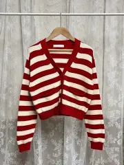 F) プラック ウィメンズ ストライプ クロップド カーディガン