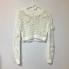 ZARA(ザラ) zara フラワー クロシェ クロップド ニット セーター シースルー