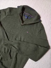 トミーヒルフィガー ハーフジップアップ ニット カーキ