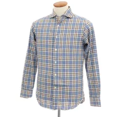 【中古】ビームスエフ BEAMS F コットン チェック ホリゾンタルカラー カジュアルシャツ ネイビーxブラウン【サイズM】【メンズ】