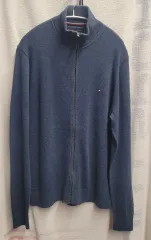 トミーヒルフィガー メンズ ニット ジップアップ カーディガン ブルー