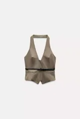 ZARA ザラ ベルト ストライプ ホルターネック トップス ベスト S