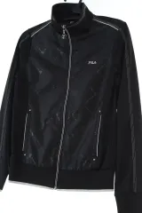 W(S-M) FILA フィラ ジップアップ ジャージ トラックジャージ 防風 ゴールド ブラック-1652E