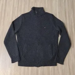 90) トミーヒルフィガー ダークグレー ニット ジップアップ カーディガン