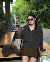 ボタンカラースポーツブラ ブラウン