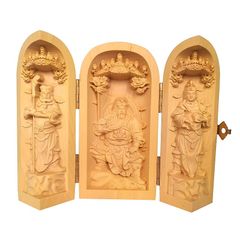 [Brand New] Three-Opening Wooden Buddha Statues [Guan Ping, Guan Yu, Zhou Cang] Boxwood, 10cm Tall, Fine Art, Guardian Deity, Lucky Charm, Ornament, Protection from Evil, Amulet, Feng Shui Item