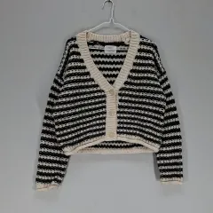 AI 91% ZARA ザラ レディース 164/95 クロップドカーディガン 春 秋 ブラック 64880