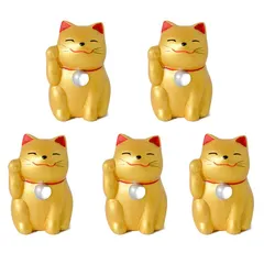 【新品】 おみくじ 招き猫 (右手招き 5体セット - 金 金猫) 招福みくじ 開運/金運 千客万来 招福 福招き 縁起物 置物 正月 迎春 お年賀 インテリア 日本土産 土産 おもしろ グッズ アイテム プレゼント お配りもの ノベルティー 1