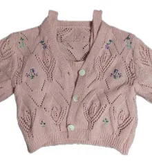 ヴィンテージ ピンク 花 刺繍 カーディガン セット