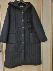 キルティング フード ロング コート ブラック