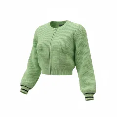 ショート丈 ニット ジップアップ カーディガン ライトグリーン M